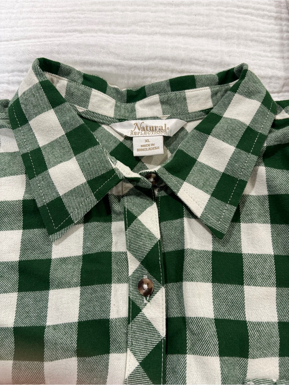 Natural Reflections Green and White Check Casual Button-Down Shirt